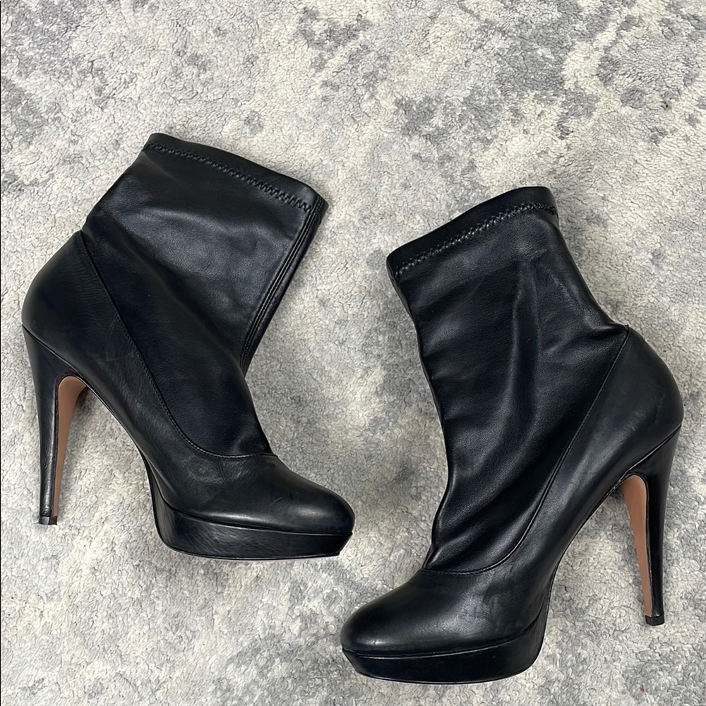 New Balmain Soft Leather Ankle Boots Black Stiletto Sock Boot Sz 39